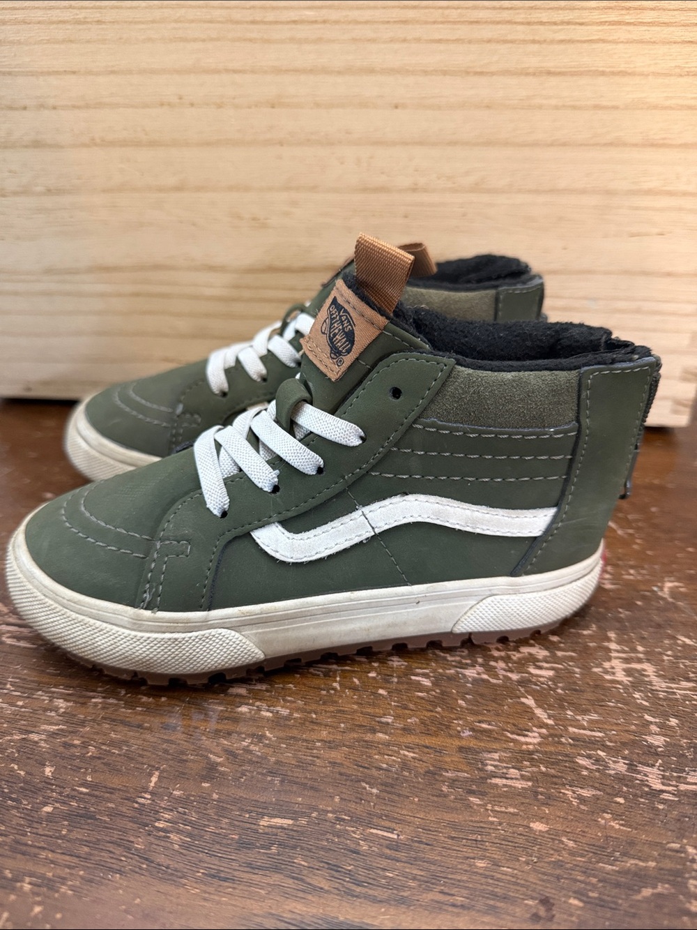 Vans Kids MTE Olive High-Top Sneakers with White Stripe